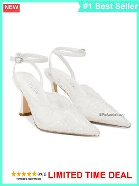 Lace Mesh Stiletto Heels Ankle Strap Wedding Kitten Heel Pumps